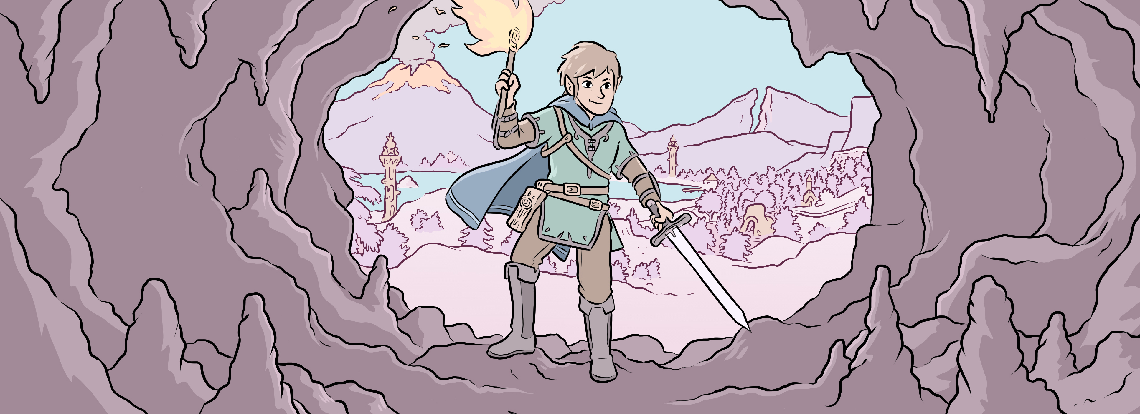 Link holding a torch in a cave in Breath of the Wild